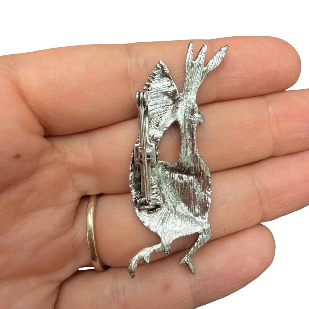 Vintage Jewelry Road Runner Brooch with Turquoise Eye Road Runner Pin